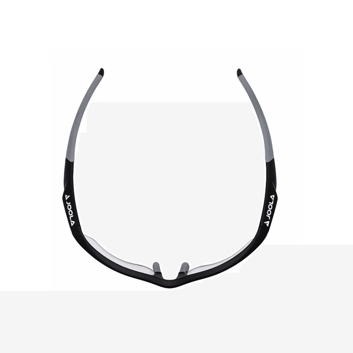 Sportliche schwarze und graue Sonnenbrille von JOOLA, frontale Ansicht.