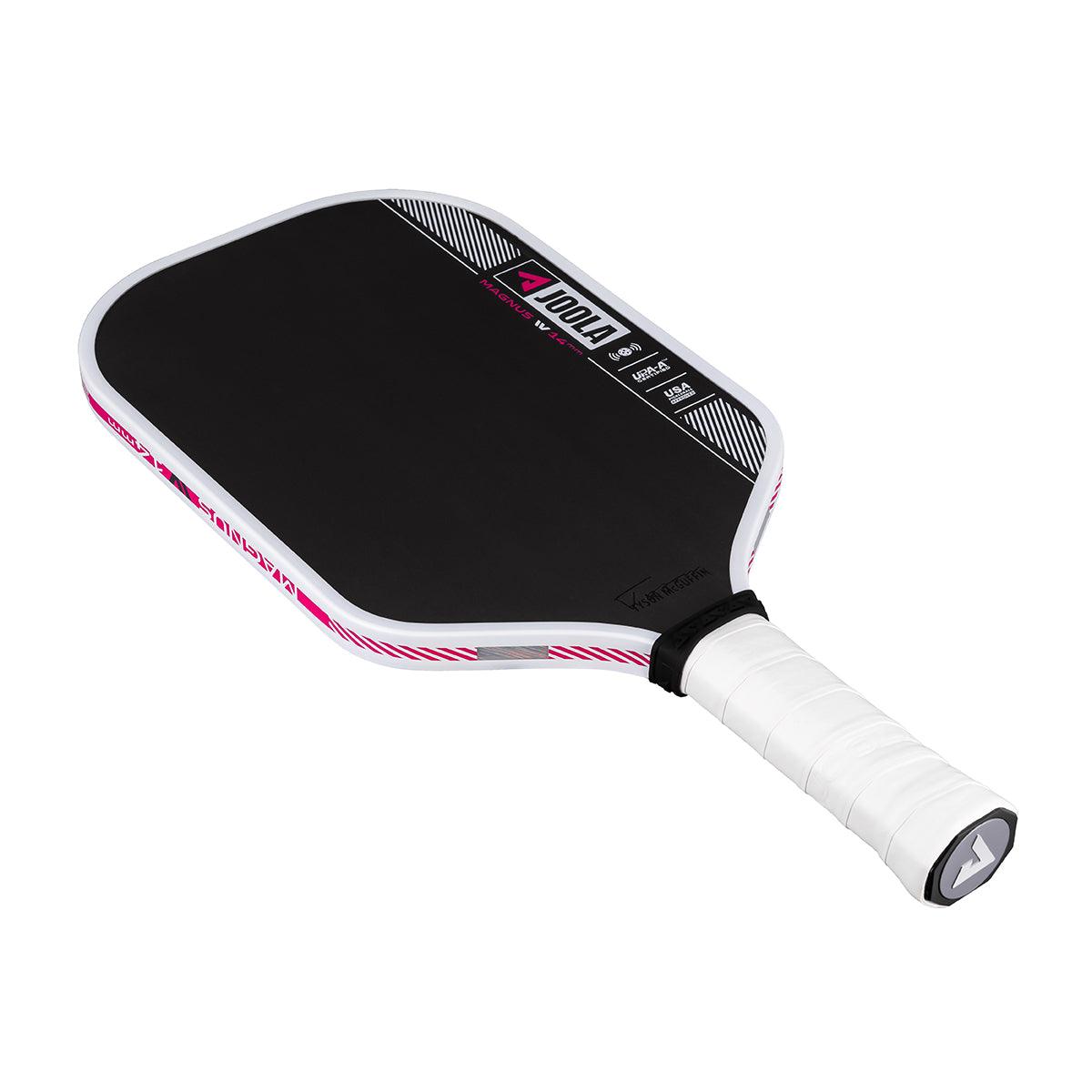 Schwarzer Pickleball-Schläger mit weißem Griff und pink-weißen Akzenten, Marke JOOLA.