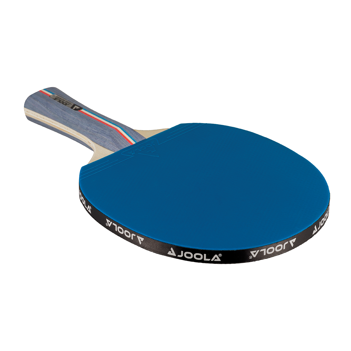 Tischtennisschläger mit blauem Belag und Holzgriff, Marke JOOLA.