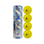 Vier gelbe JOOLA Pickleball-Bälle mit Verpackung für Indoor- und Outdoor-Spiel, 4er-Pack.