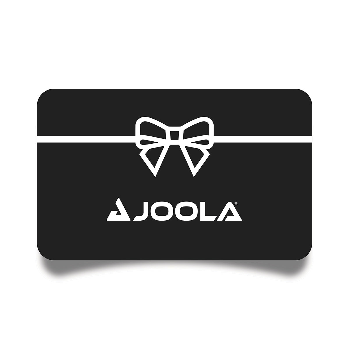 Schwarze JOOLA Geschenkkarte mit weißer Schleife und Logo.