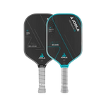 Zwei schwarze JOOLA Pickleball-Schläger mit grauem Griff und blauen Akzenten, Modell Ben Johns.
