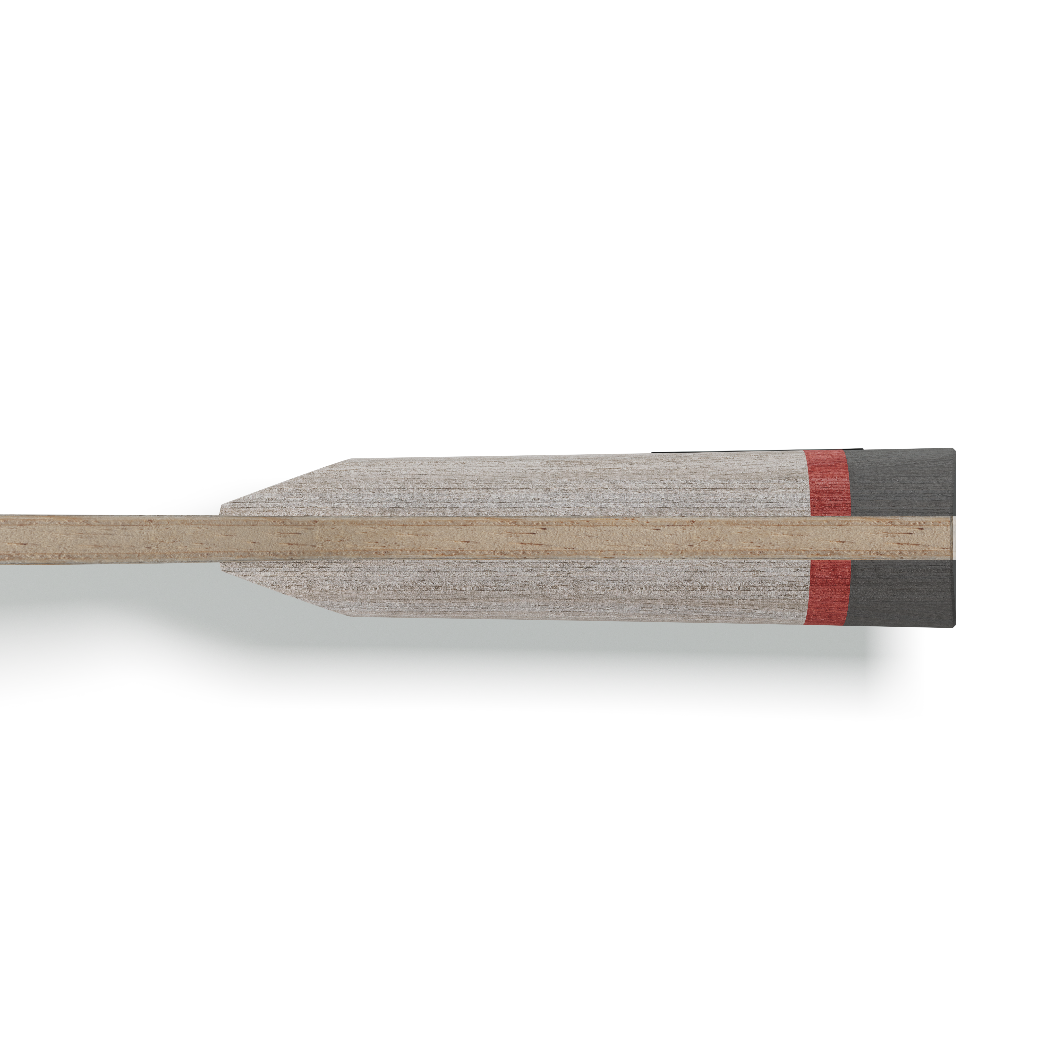 Tischtennis Holz BASEline OFFENSIVE Seitenansicht der Griffdetails und einzelnen Schichten