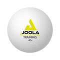 Weißer JOOLA Training 40+ Tischtennisball mit gelbem Logo.