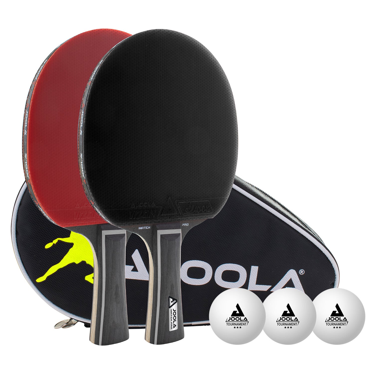 Seitenansicht des JOOLA Tischtennisplatte TRANSPORT + TISCHTENNIS-SET BLACK DUO PRO, verdeutlicht die schlanke Form.