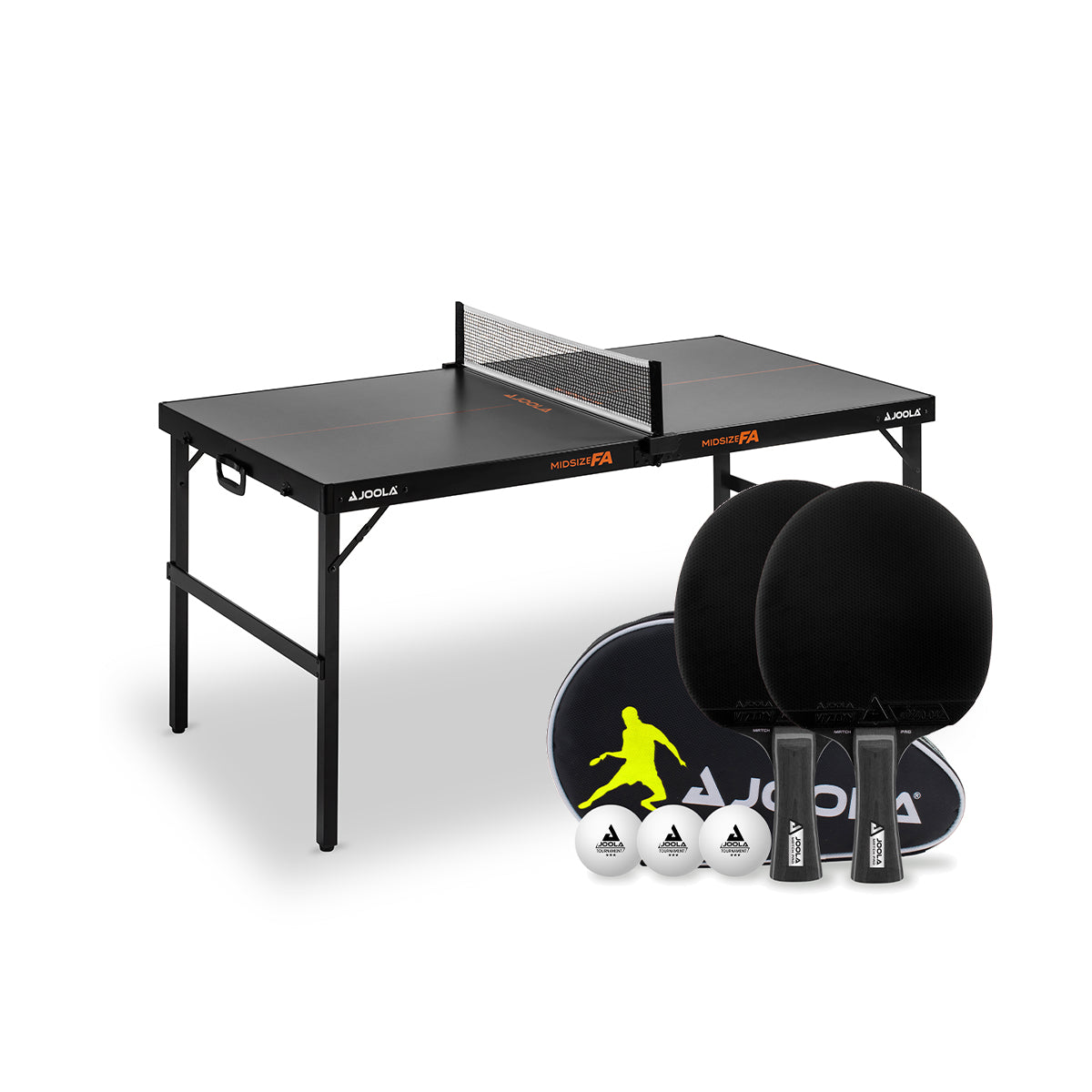 JOOLA Tischtennisplatte Midsize FA + Tischtennis-Set Black Duo Pro