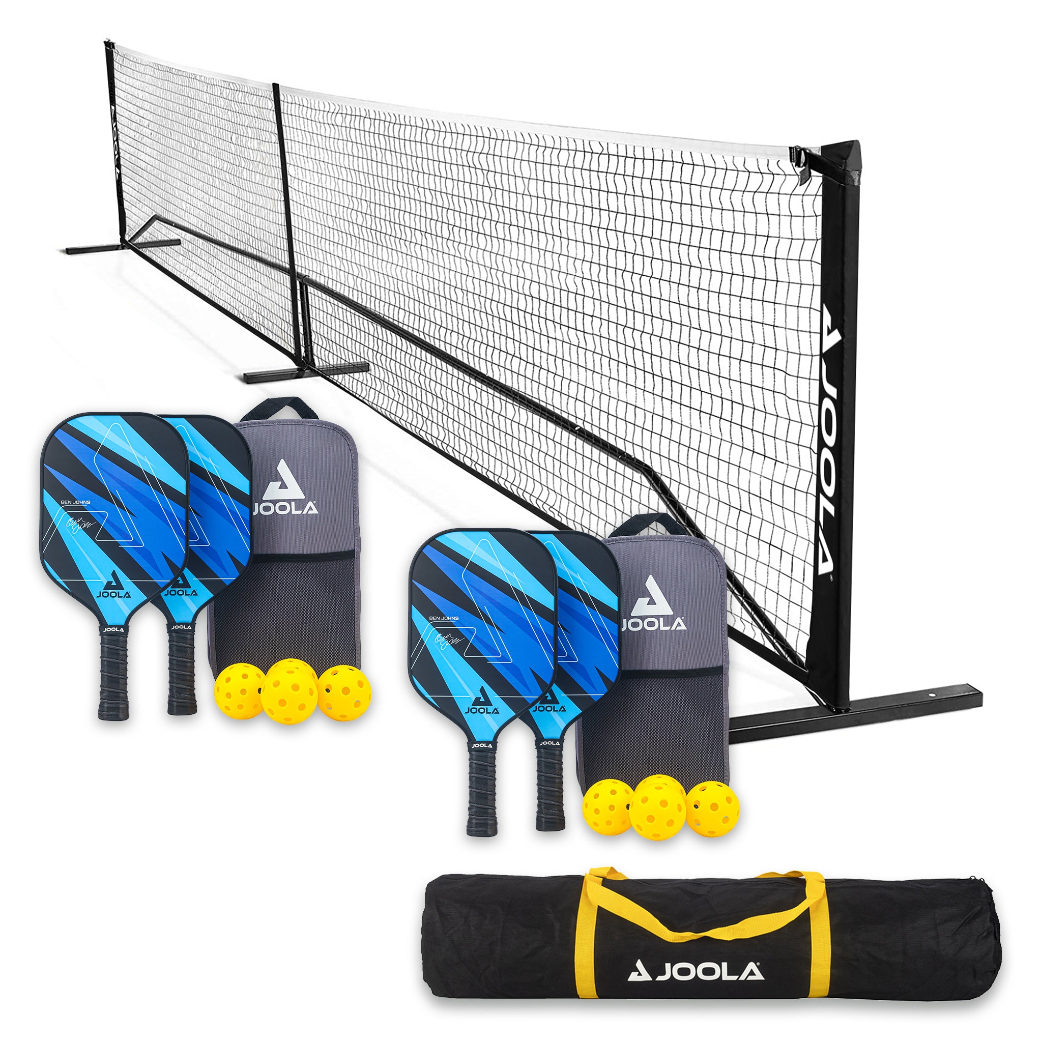 JOOLA Pickleball Set Elemental Netz + 2x Ben Johns Blue Lightning Set